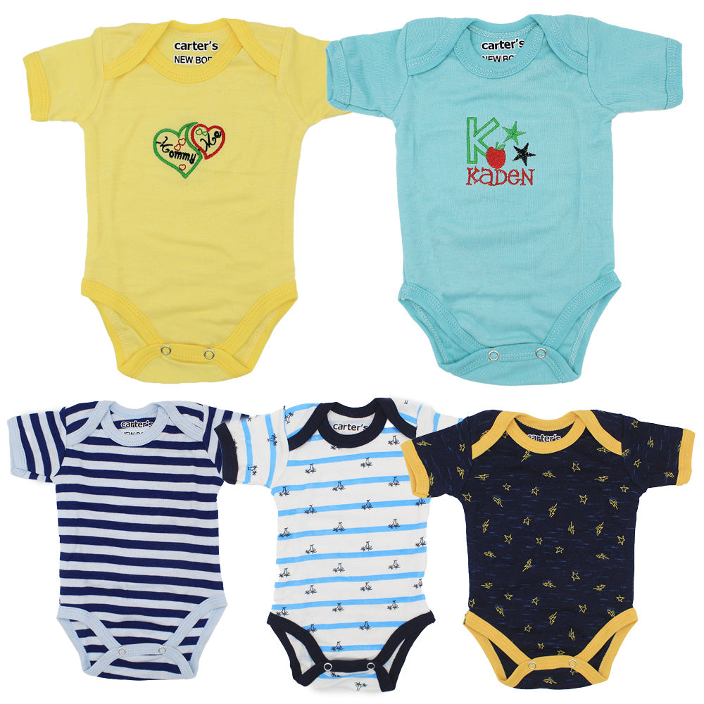 Imported Set of 5 Pcs Bodysuit Half Sleeves Onesie Romper for 0-12 Months