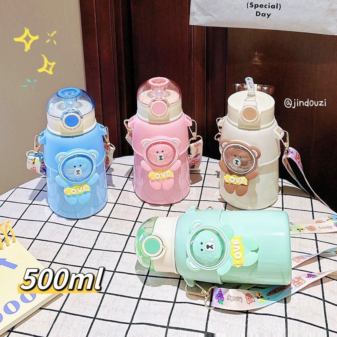 Imported 3D Bear Stainless Steel Kids Thermos Cup Sipper Bottle 500ml