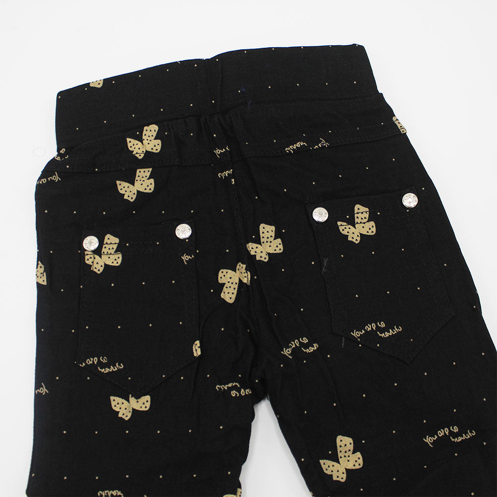 Imported Baby Girl Bow Printed Black Cotton Pants for 9 Months - 3 Years