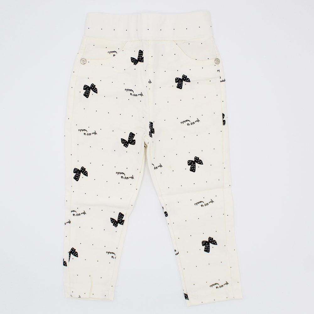 Imported Baby Girl Bow Printed Cotton Pants for 9 Months - 3 Years