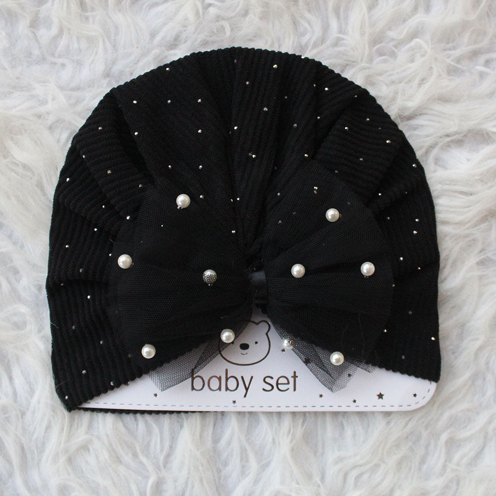Imported 1 Pc Baby Kids Baby Summer Turban Cap Mix Colored Bow Pearls 3D Children Hat for 0-2 Years