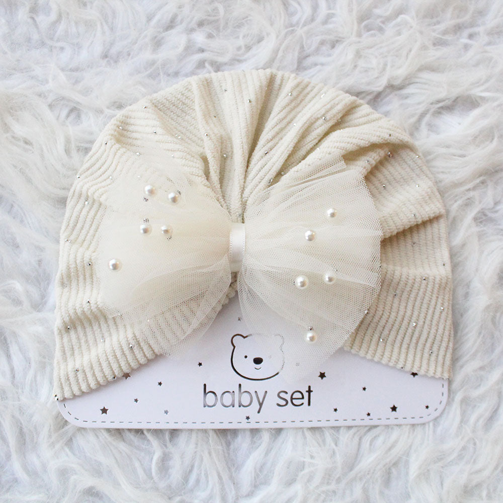 Imported 1 Pc Baby Kids Baby Summer Turban Cap Mix Colored Bow Pearls 3D Children Hat for 0-2 Years