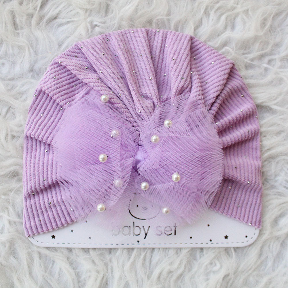 Imported 1 Pc Baby Kids Baby Summer Turban Cap Mix Colored Bow Pearls 3D Children Hat for 0-2 Years
