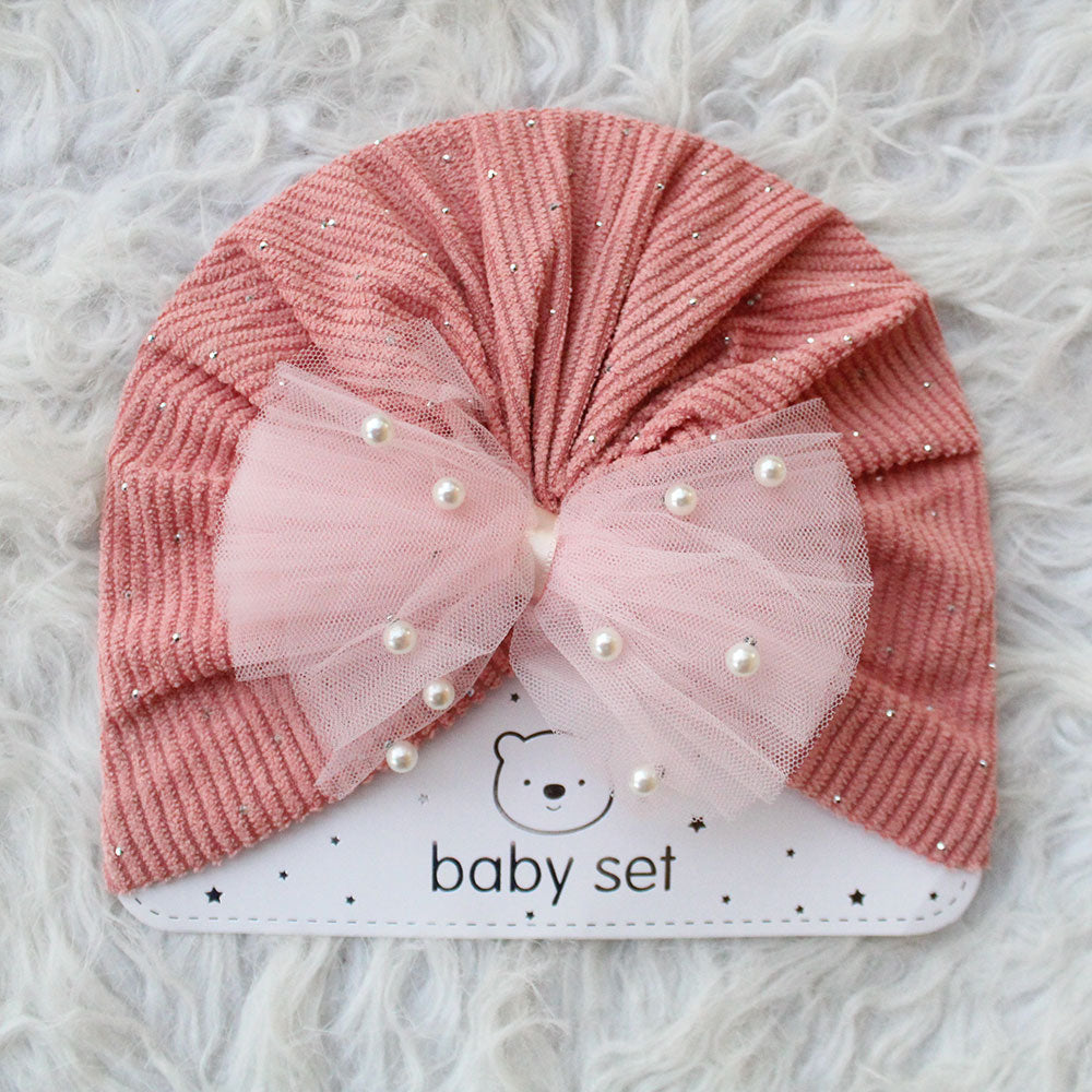 Imported 1 Pc Baby Kids Baby Summer Turban Cap Mix Colored Bow Pearls 3D Children Hat for 0-2 Years