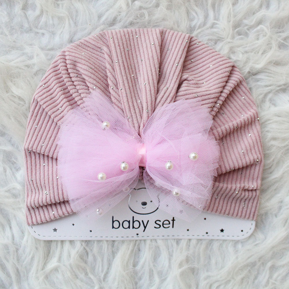 Imported 1 Pc Baby Kids Baby Summer Turban Cap Mix Colored Bow Pearls 3D Children Hat for 0-2 Years