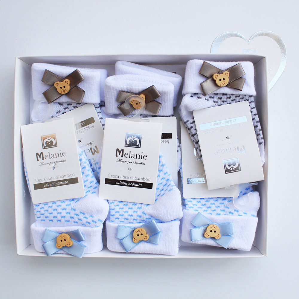 Imported Baby Boy Pack of 6 Cute Wooden 3D Bear Socks Gift Set for 0-6 Months