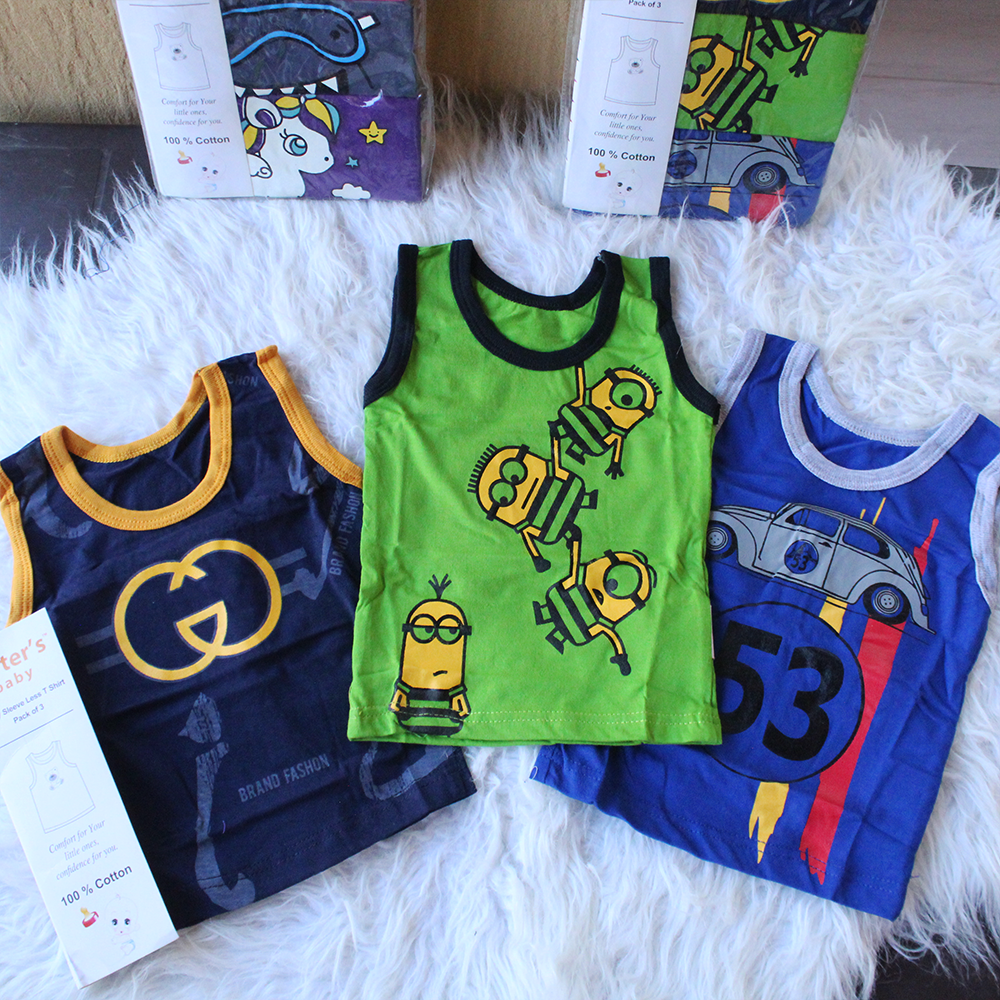 Imported Carters Baby Pack of 3 Sleeveless Sando T-Shirt Colored Vest for Newborn - 23 Months