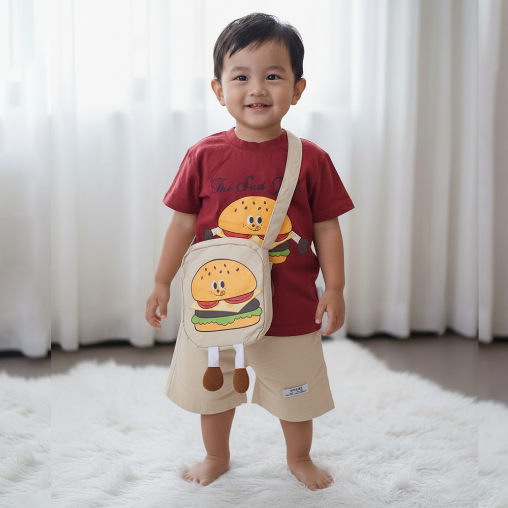 Imported Baby Kids Summer 3-Piece Burger Outfit with Bag (6 Months–4 Years)