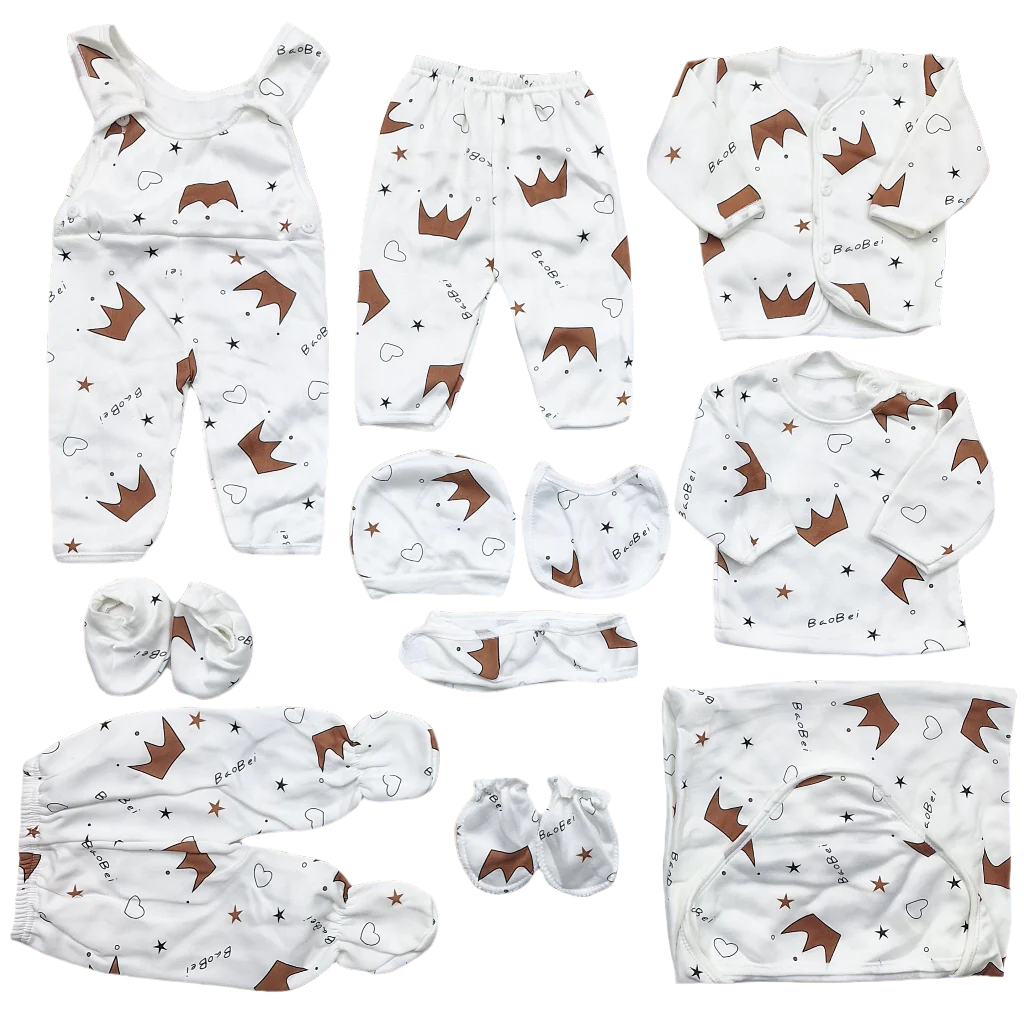 Imported Newborn Cute Bear Baby Set 11 Pcs Full Sleeves Winter Starter Set for 0-6 Months