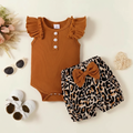 Imported Baby Girl Dress | Stylish Fly Sleeves Bodysuit with Cheetah Bow Shorts (0–18 Months)