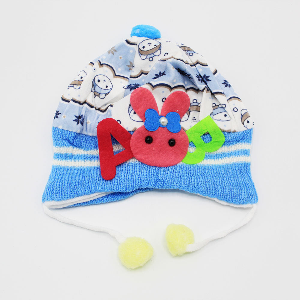 Imported Cute Bunny Baby Girl Pom Pom Winter Warm Woolen Cap for 0-12 Months