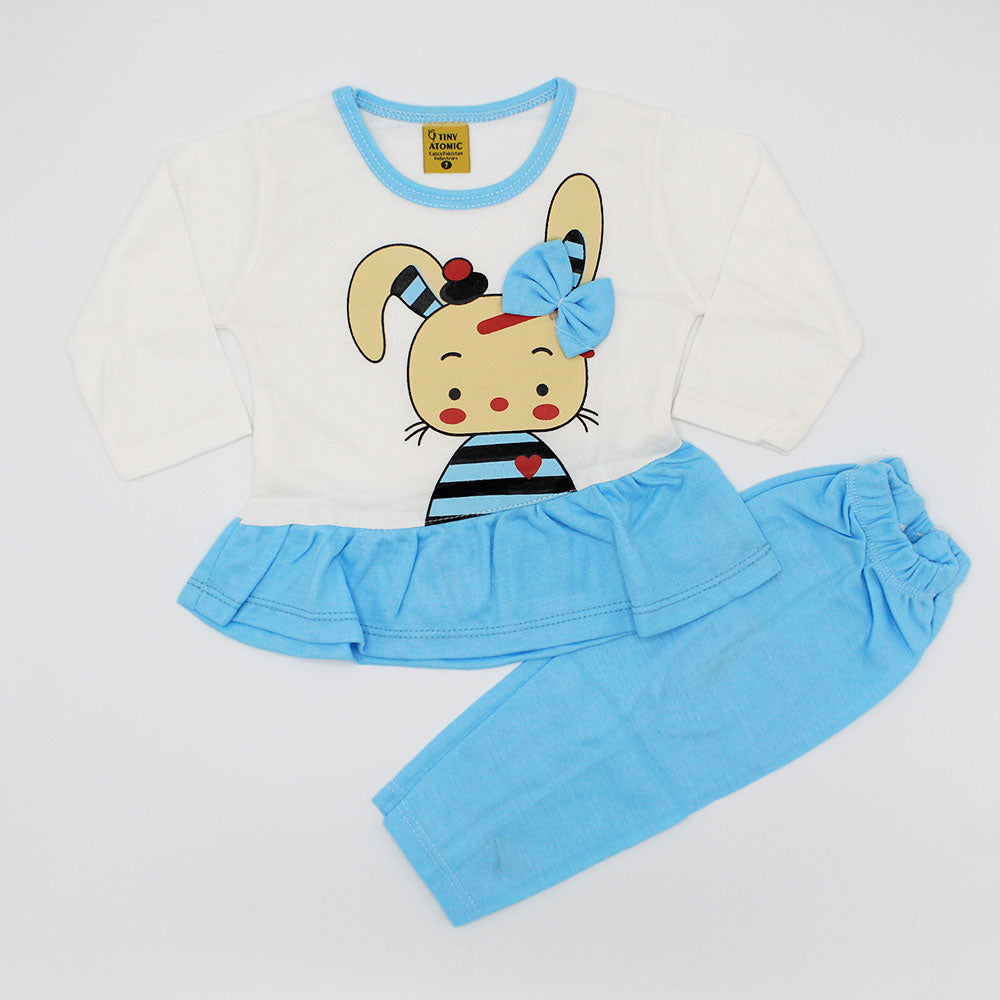 Baby Girl 3D Cute Bunny Full Sleeves Dress for 3-9 Months