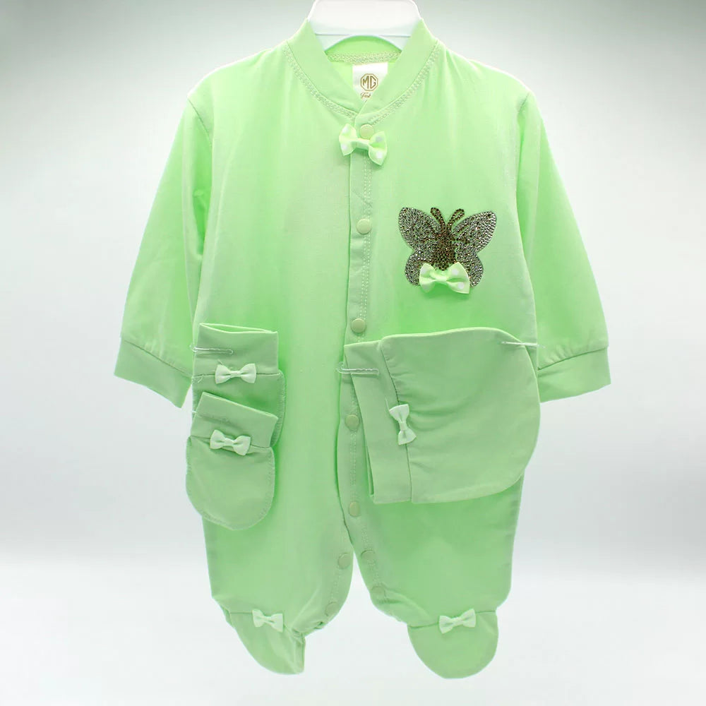Made As Turkey Super Fancy 3D Crown Baby Bow Romper with Cap and Mittens for 0-9 Months