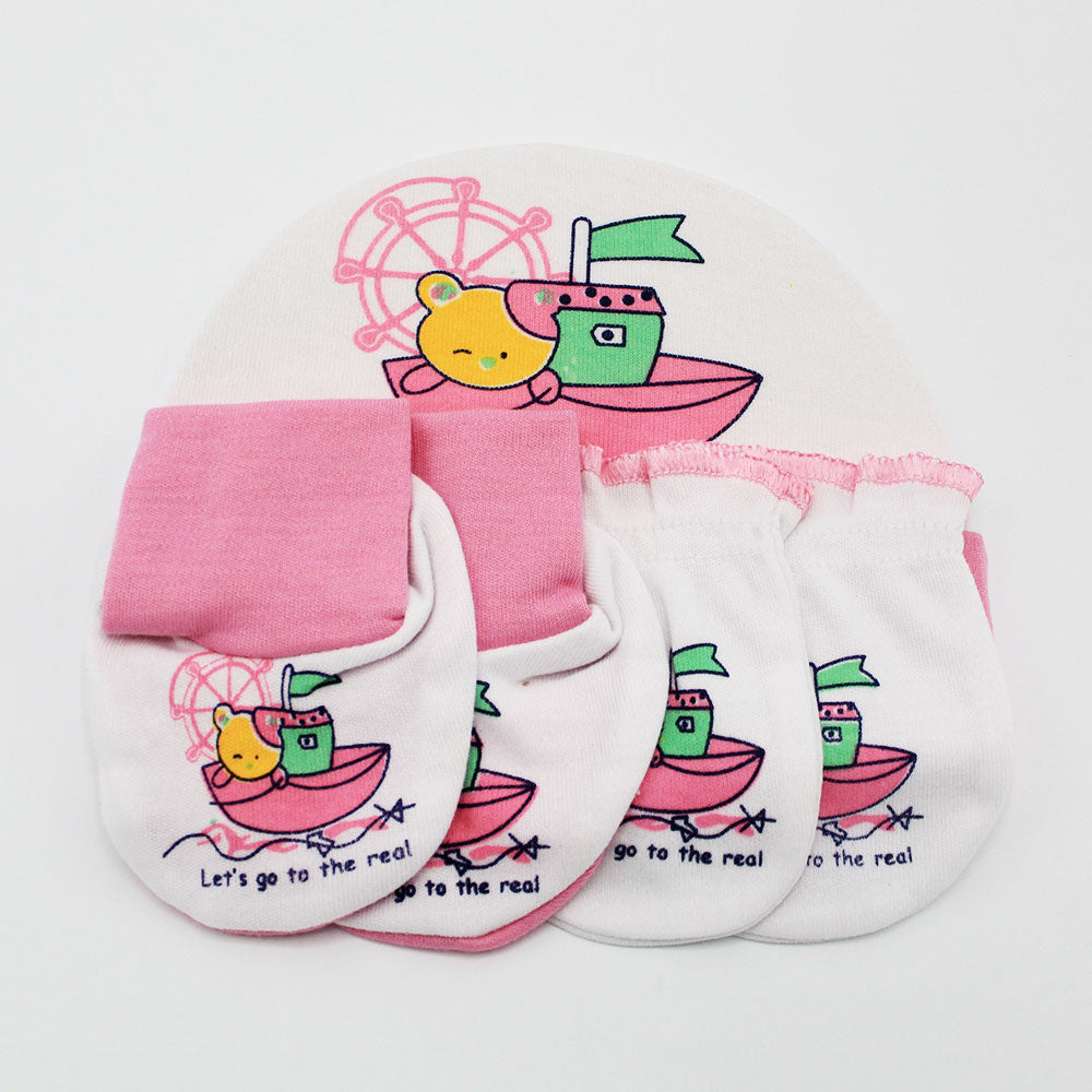Cute Baby 3 Pcs Cap Set with Booties and Mittens