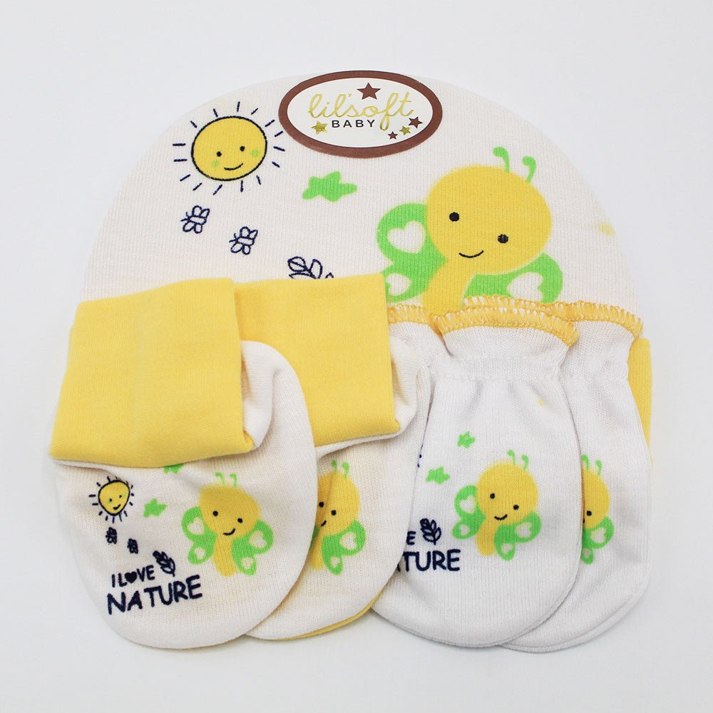 Cute Baby 3 Pcs Cap Set with Booties and Mittens