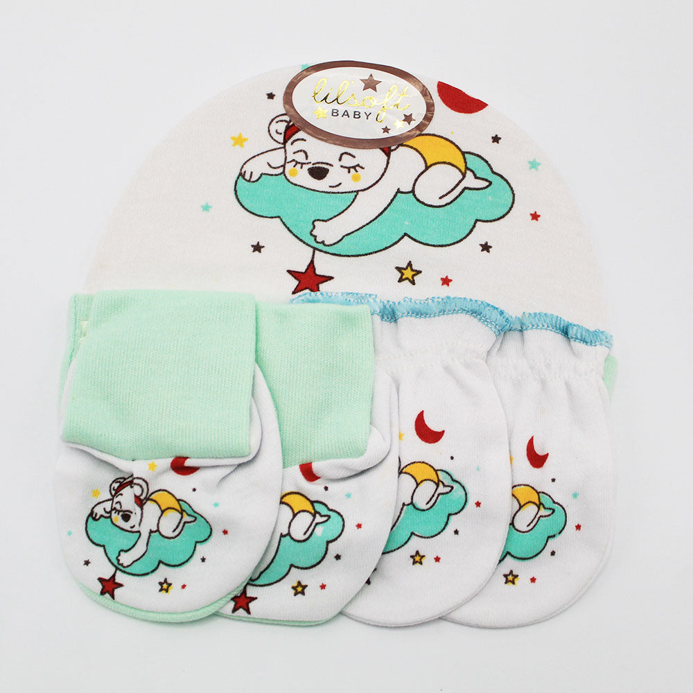 Cute Baby 3 Pcs Cap Set with Booties and Mittens