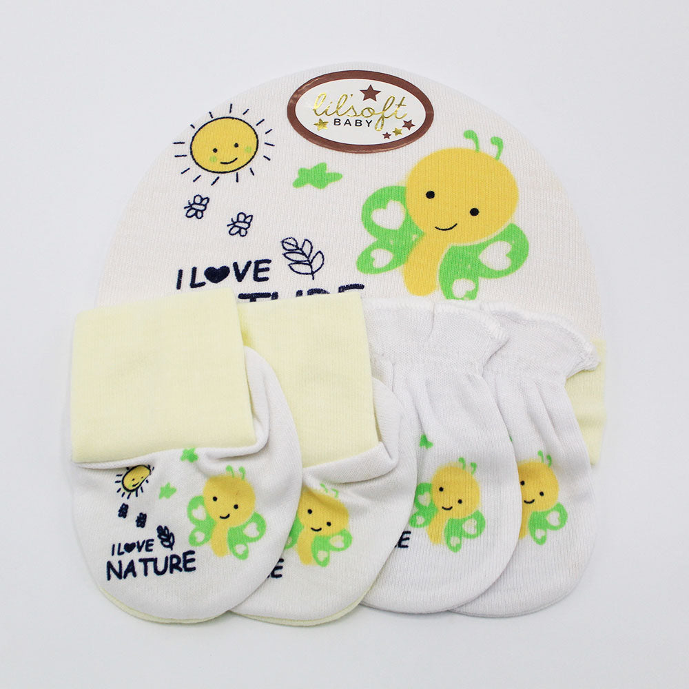 Cute Baby 3 Pcs Cap Set with Booties and Mittens