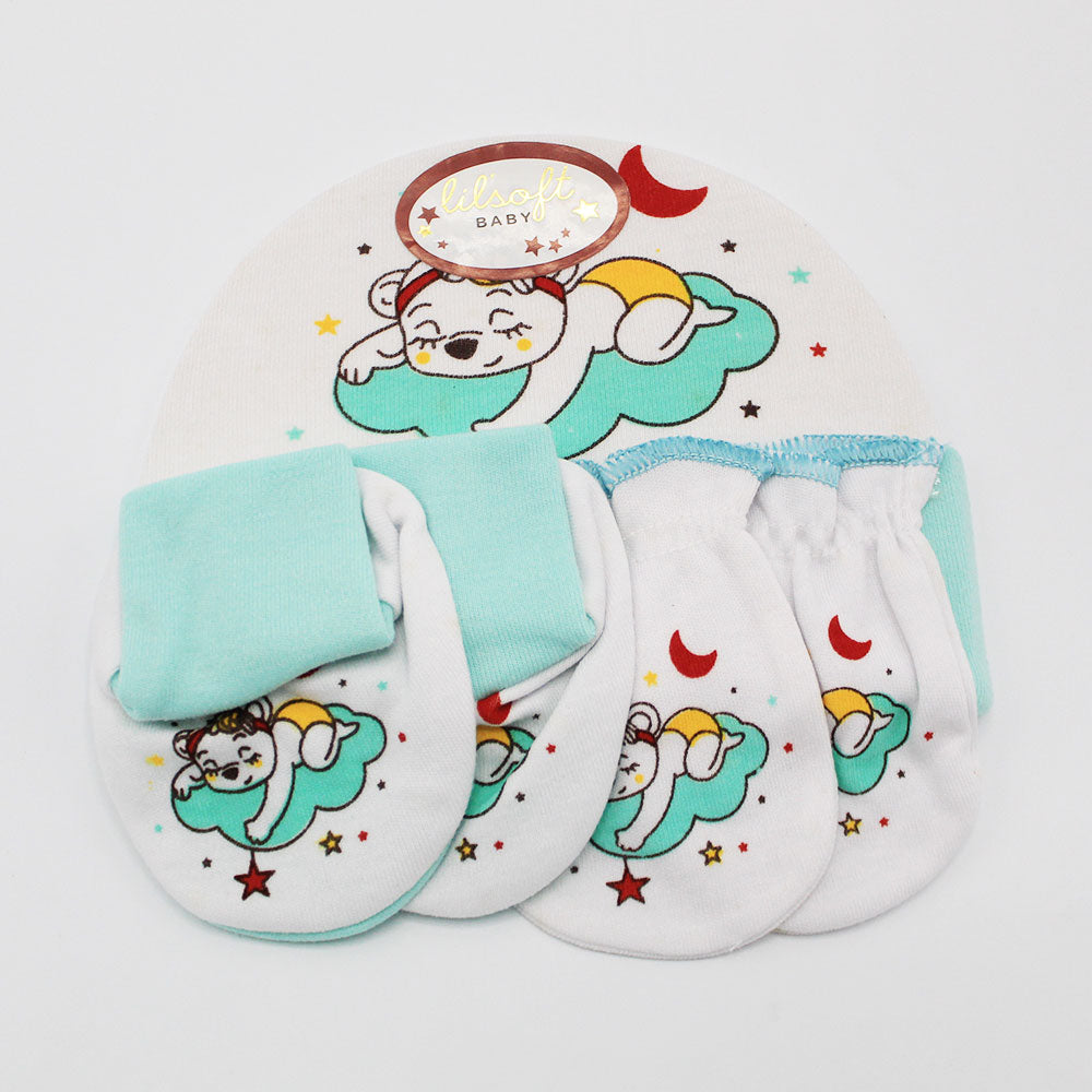 Cute Baby 3 Pcs Cap Set with Booties and Mittens