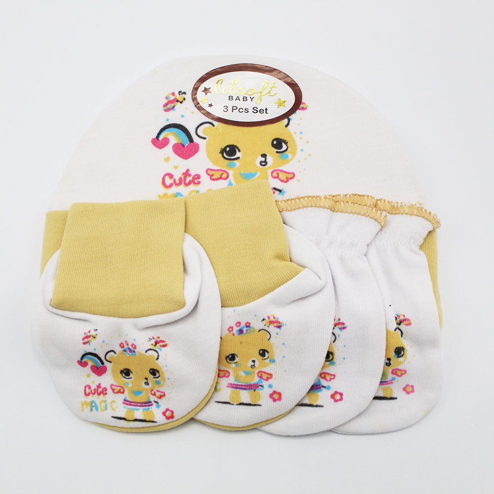 Cute Baby 3 Pcs Cap Set with Booties and Mittens