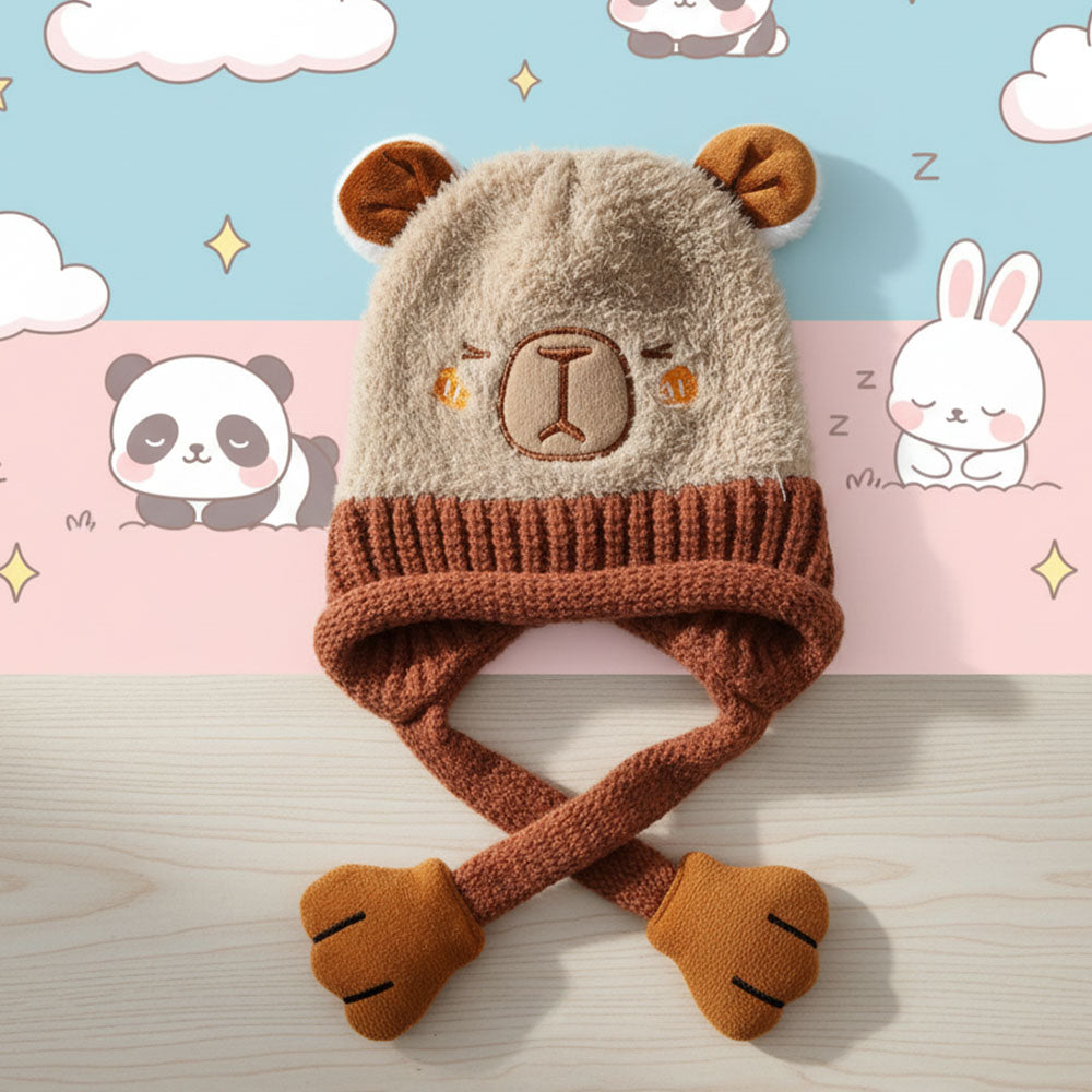Imported Baby 3D Cute Character Bear Cap | Soft Woolen Hat for 0–3 Years