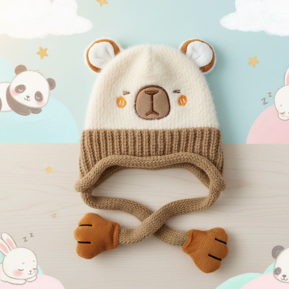 Imported Baby 3D Cute Character Bear Cap | Soft Woolen Hat for 0–3 Years