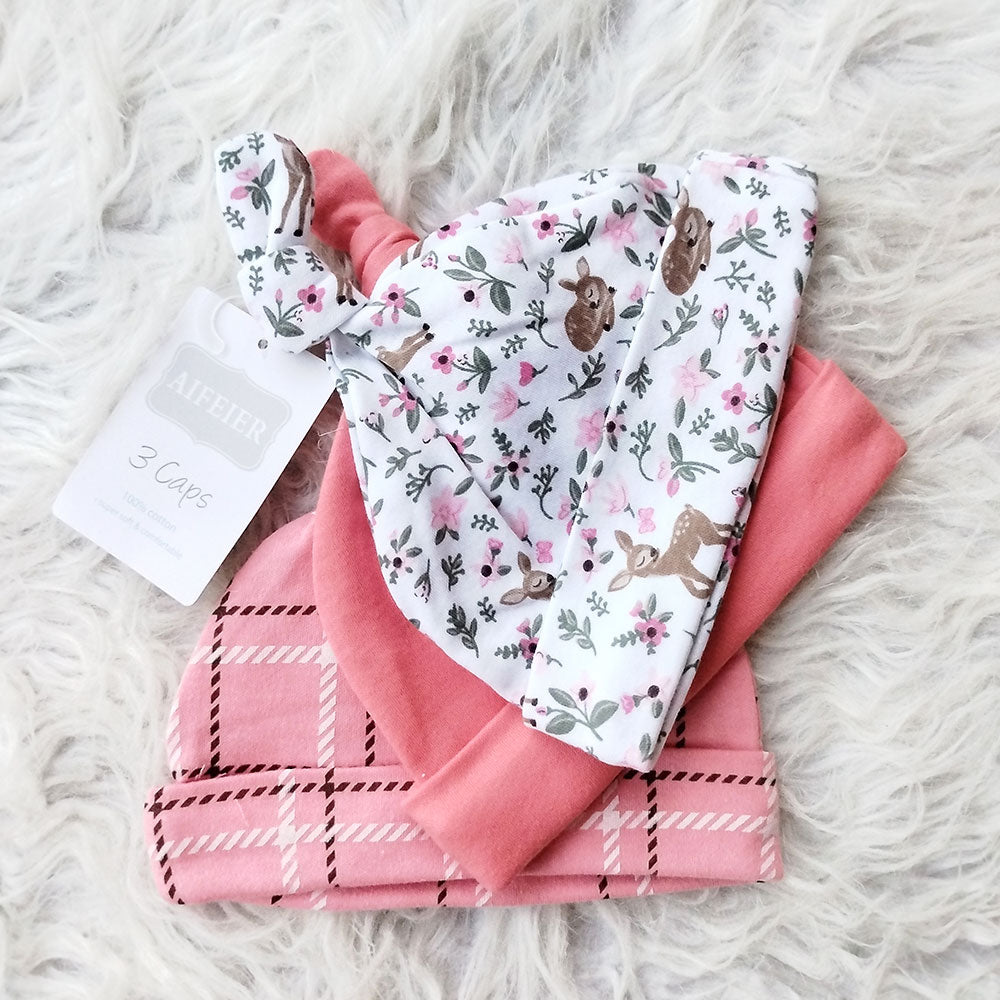 Imported Baby Pack of 3 Knot Cute Caps for 0-6 Months