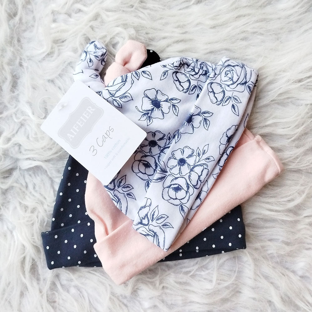 Imported Baby Pack of 3 Knot Cute Caps for 0-6 Months