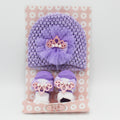 Imported Baby Girl Fancy Knitted Cap with Booties Pair Gift Set for 0-12 Months