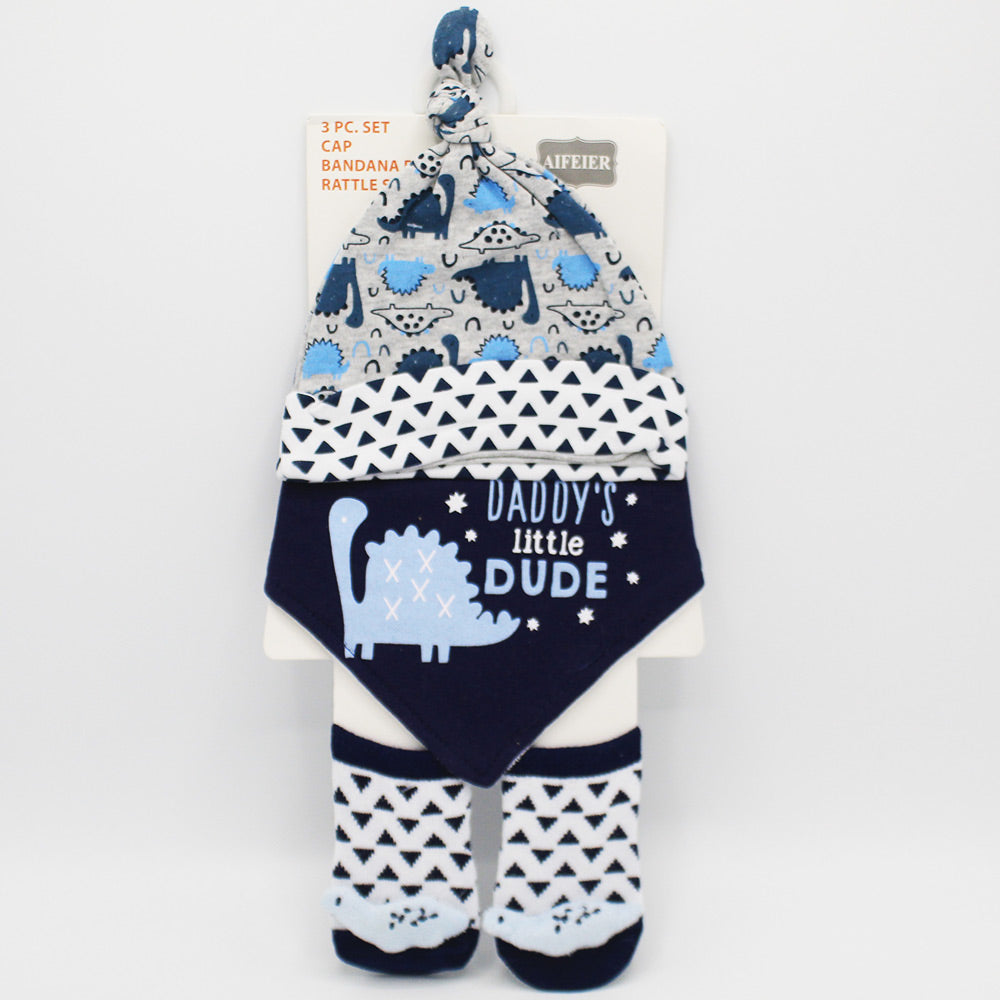 Imported 3 Pcs Baby Knot Cap Bib and Socks Set for 0-6 Months