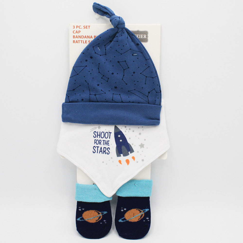 Imported 3 Pcs Baby Knot Cap Bib and Socks Set for 0-6 Months