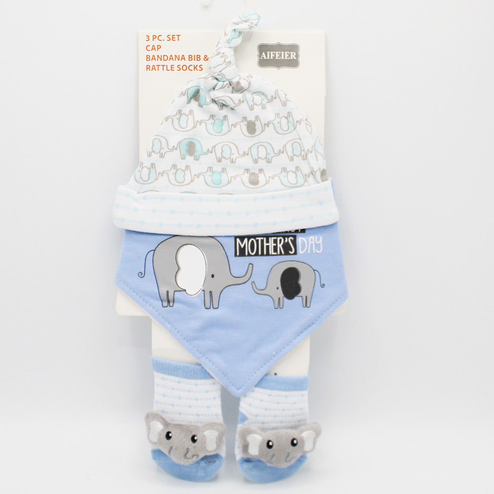 Imported 3 Pcs Baby Knot Cap Bib and Socks Set for 0-6 Months