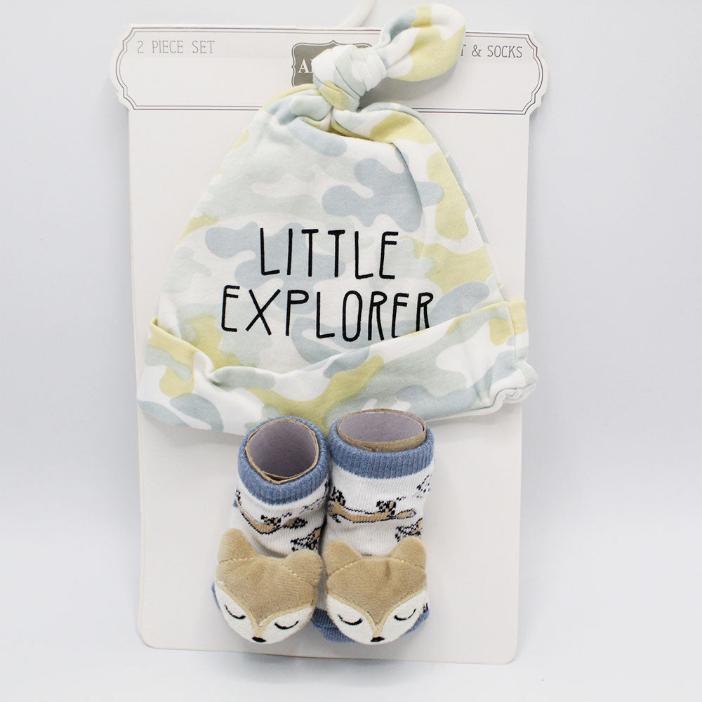 Imported 2 Pcs Cute Character Baby Cap and Shoes Set for 0-6 Months