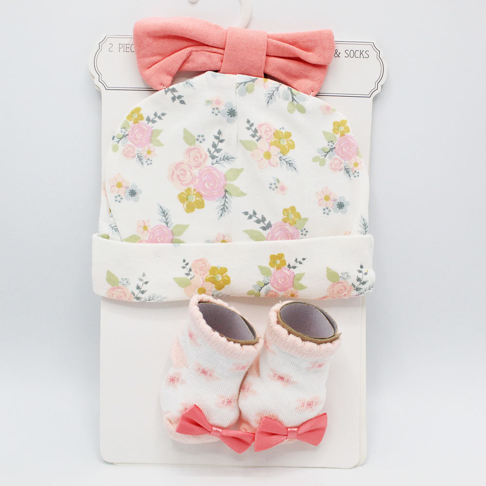 Imported 2 Pcs Cute Character Baby Cap and Shoes Set for 0-6 Months