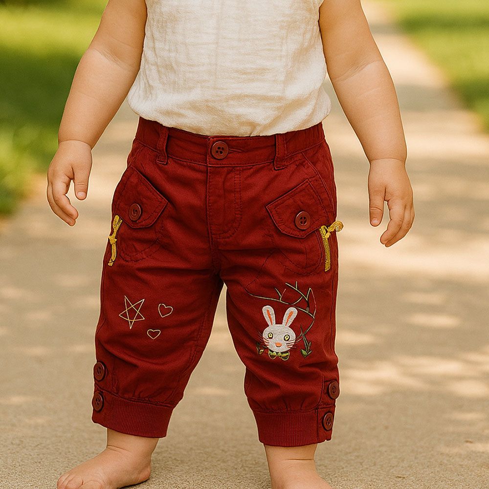 Imported Baby Girl 3D Bunny Star Maroon Cargo Pants for 18 Months - 4 Years