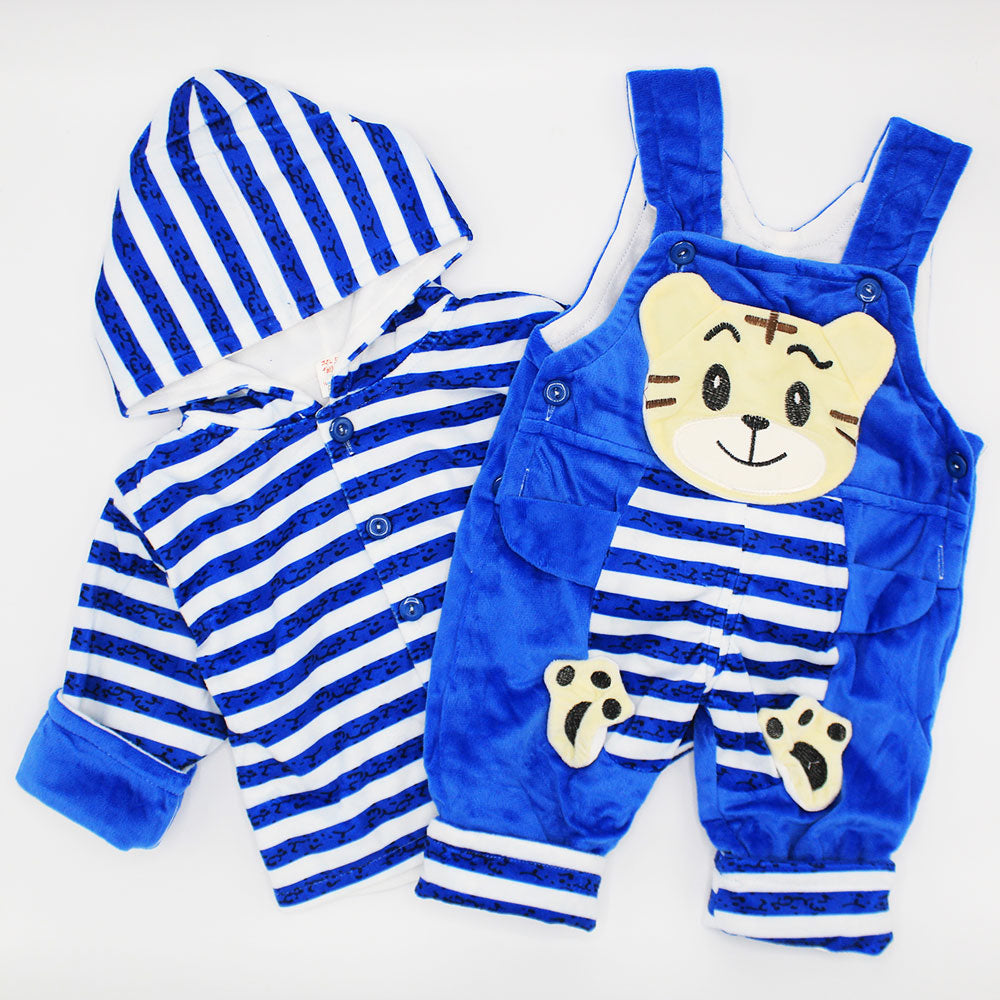 Baby Kids Imported Winter Velvet 3D Cat Character Hooded Dungaree Romper for 6 Months - 2.5 Years