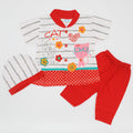 Newborn Baby Girl Cute Cat Half Sleeves Dress with Pajama and Cap for 0-3 Months