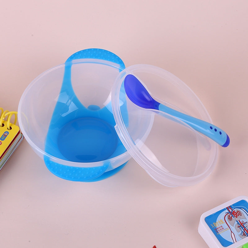 Imported 3Pcs Baby Tableware Dinnerware Suction Feeding Bowl Set with Temperature Sensing Spoon