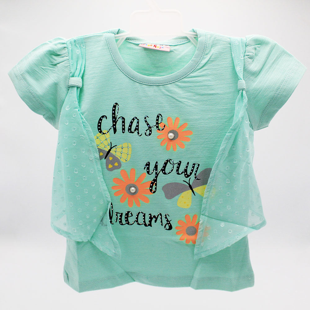 Baby Girl Cute Double Shirt Style Half Sleeve Pullover Shirt Floral Butterflies for 9 Months - 3 Years