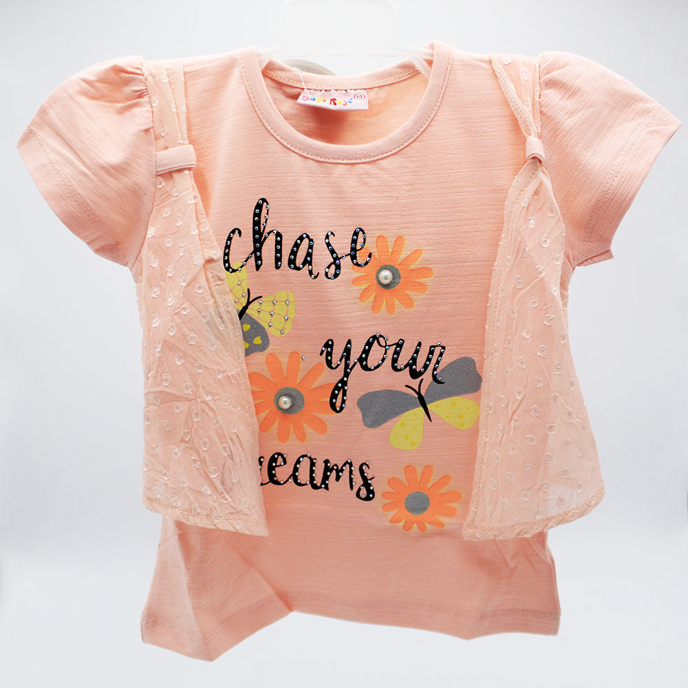 Baby Girl Cute Double Shirt Style Half Sleeve Pullover Shirt Floral Butterflies for 9 Months - 3 Years