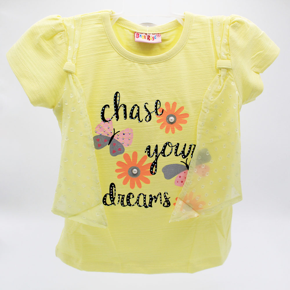 Baby Girl Cute Double Shirt Style Half Sleeve Pullover Shirt Floral Butterflies for 9 Months - 3 Years