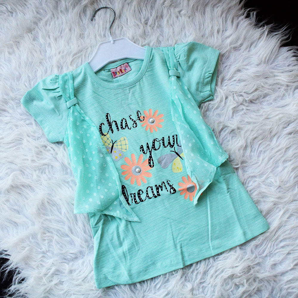 Baby Girl Cute Double Shirt Style Half Sleeve Pullover Shirt Floral Butterflies for 9 Months - 3 Years