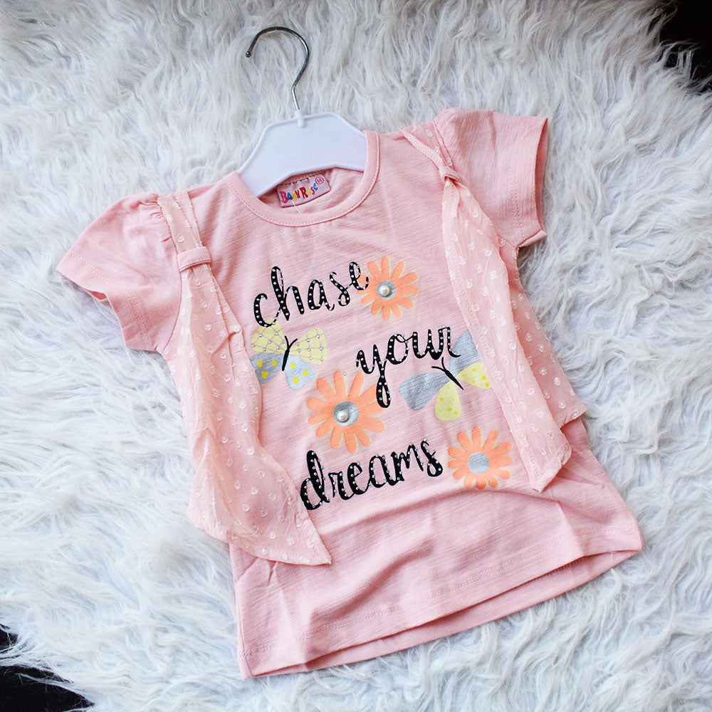 Baby Girl Cute Double Shirt Style Half Sleeve Pullover Shirt Floral Butterflies for 9 Months - 3 Years