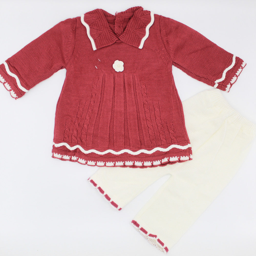 Imported Newborn Baby Girl Winter Woolen Knitted Baby Collar Frock Style Sweater Suit for 3-9 Months