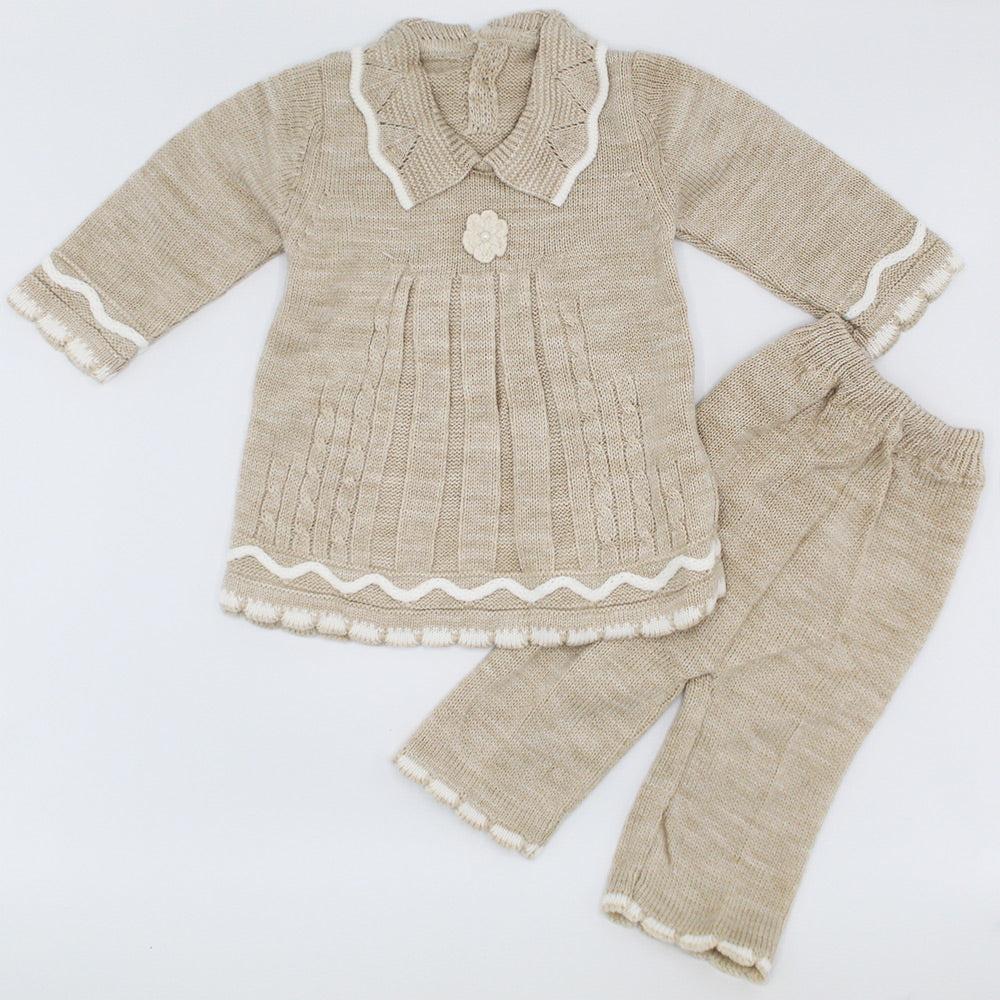 Imported Newborn Baby Girl Winter Woolen Knitted Baby Collar Frock Style Sweater Suit for 3-9 Months