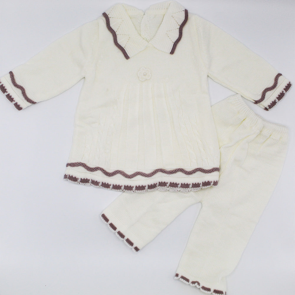 Imported Newborn Baby Girl Winter Woolen Knitted Baby Collar Frock Style Sweater Suit for 3-9 Months