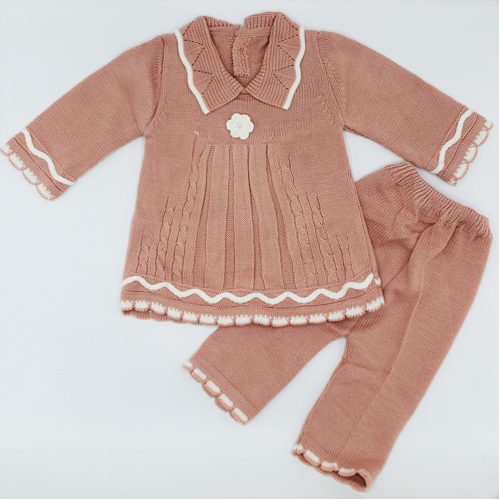 Imported Newborn Baby Girl Winter Woolen Knitted Baby Collar Frock Style Sweater Suit for 3-9 Months