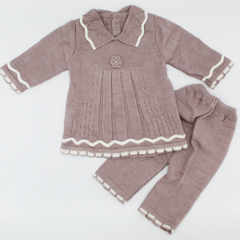 Imported Newborn Baby Girl Winter Woolen Knitted Baby Collar Frock Style Sweater Suit for 3-9 Months