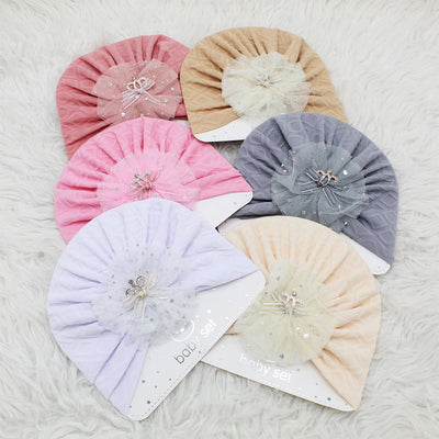 Imported 1 Pc Baby Kids Baby Summer Turban Cap Mix Colored Flower Crown Bow 3D Children Hat for 0-2 Years