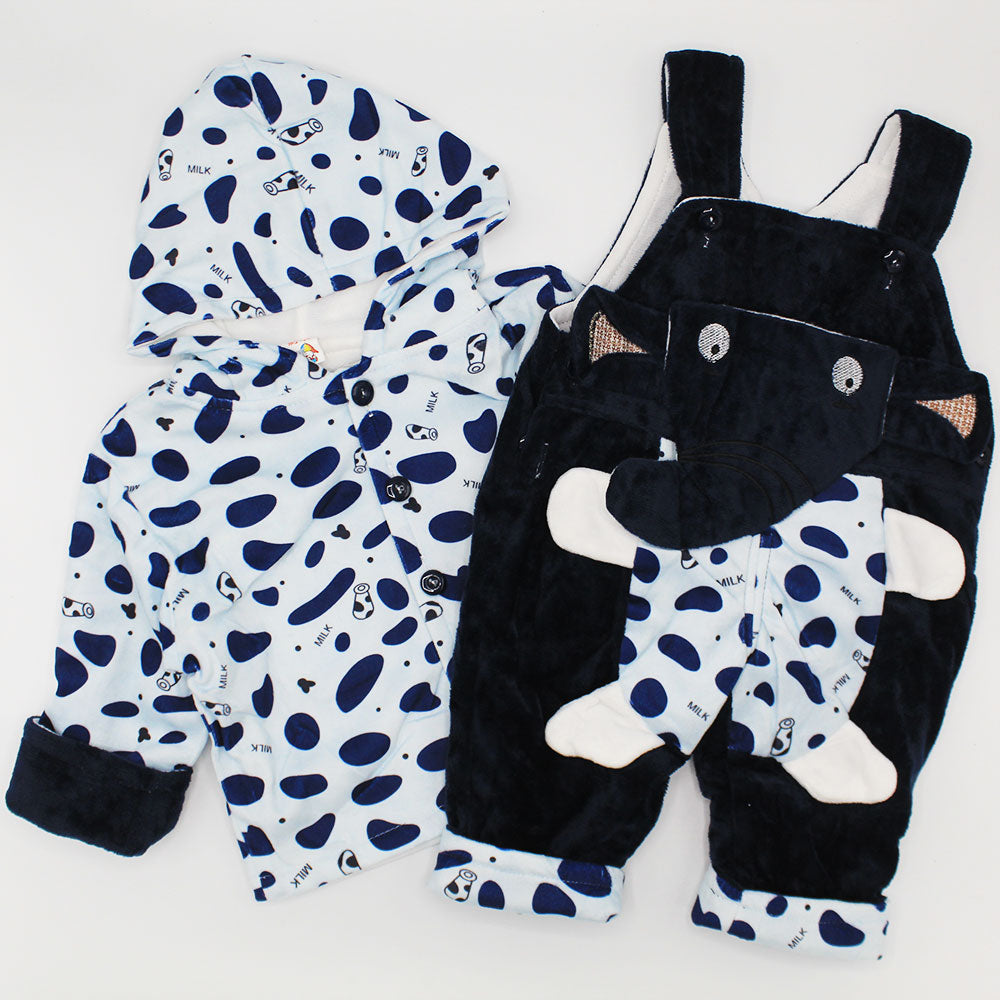 Baby Kids Imported Winter Velvet 3D Elephant Milk Character Hooded Dungaree Romper for 6 Months - 2.5 Years