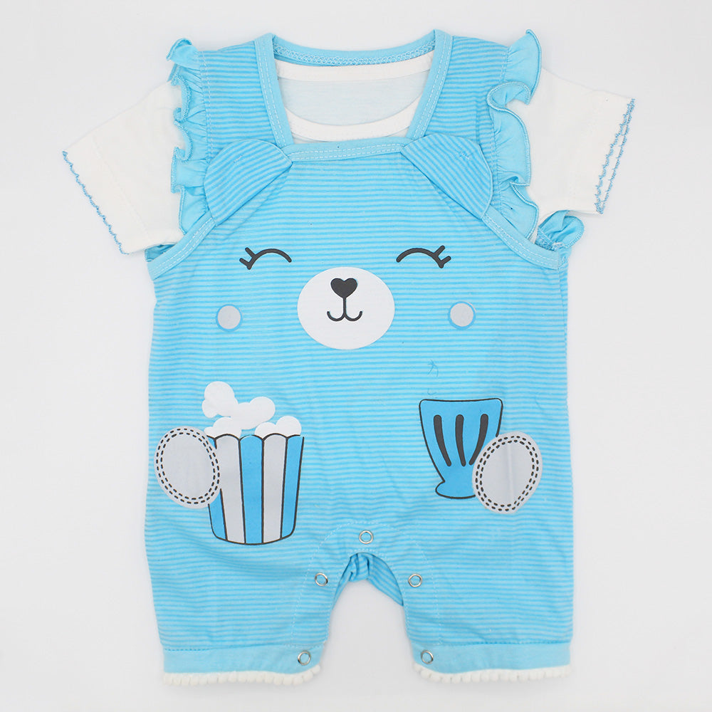 Baby Girl Popcorn Half Sleeves Dungaree Romper for 0-12 Months